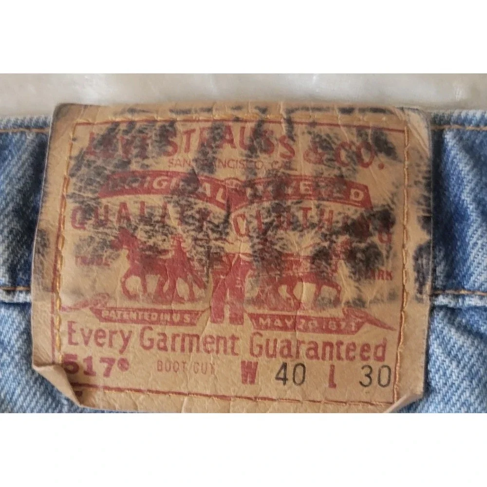Vintage 80s Levis 517 Bootcut Jeans USA Made Distressed 40x30 Med Wash Denim Men